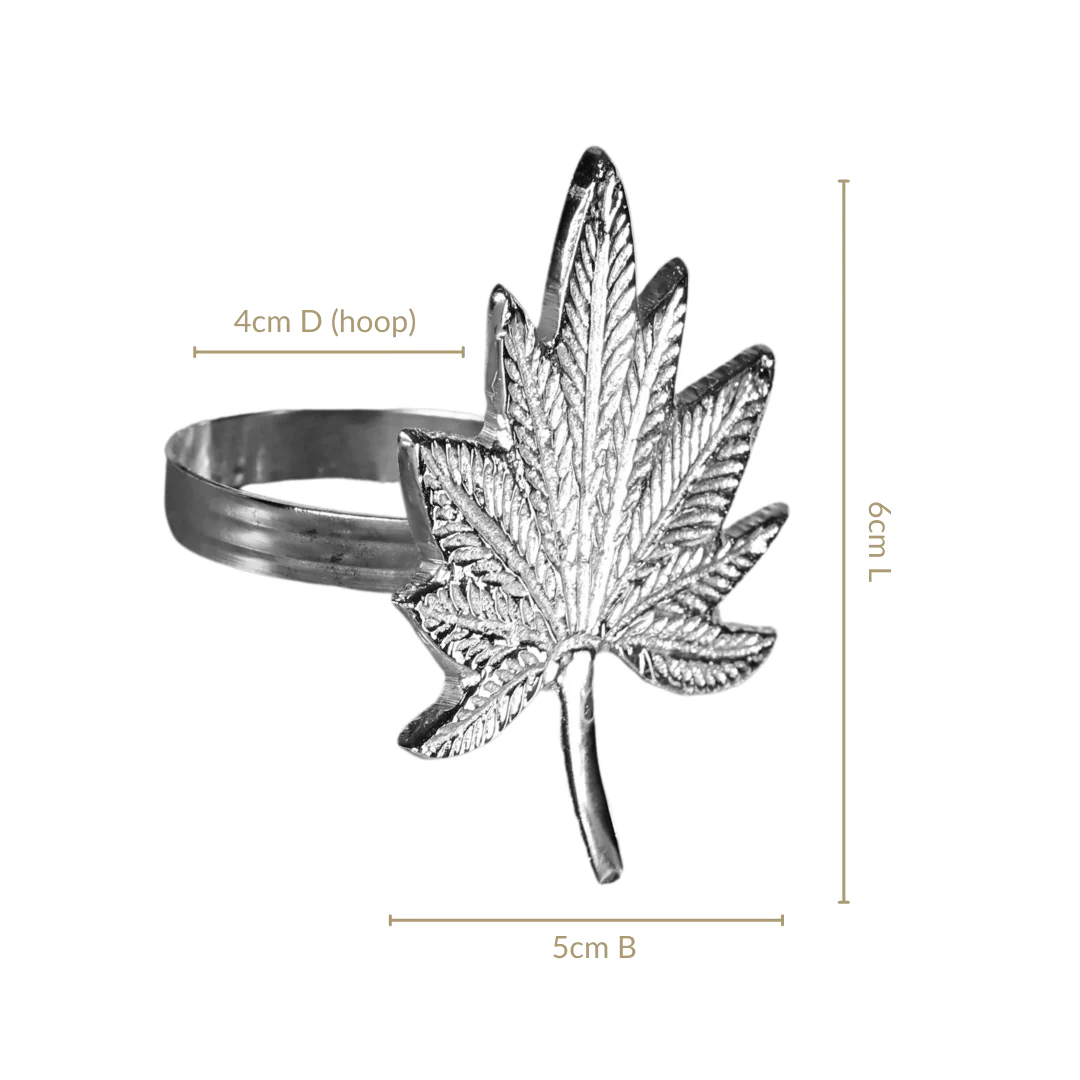 Pure Brass Leaf Inspired Napkin Ring Set Of 6 Silver - Image 3