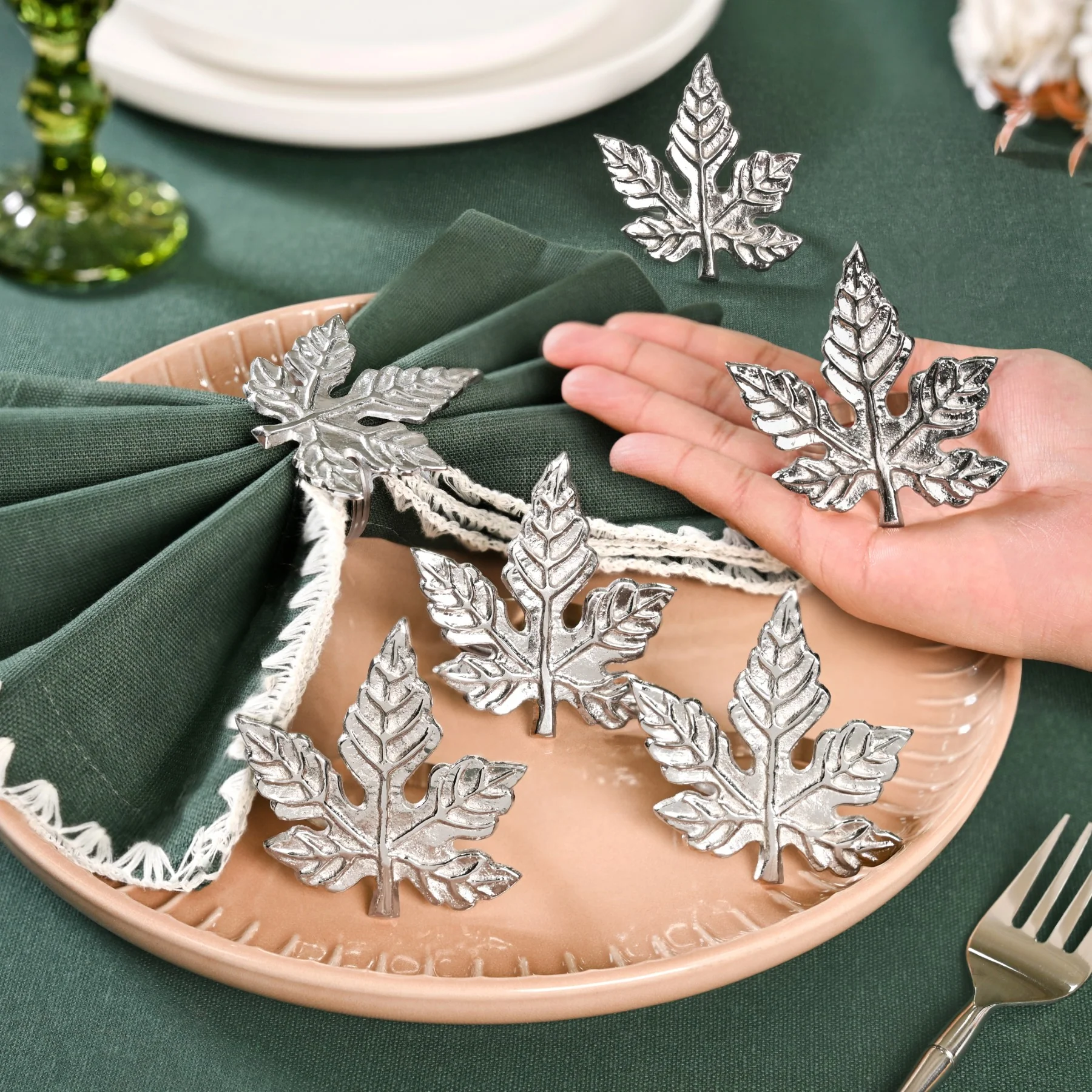 Pure Brass Maple Leaf Napkin Ring Set Of 6 - Image 2