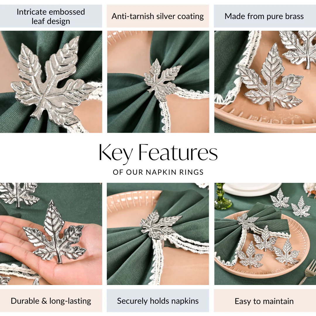 Pure Brass Maple Leaf Napkin Ring Set Of 6 - Image 4