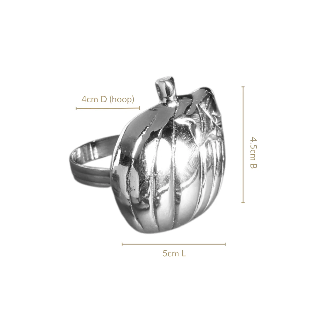 Pure Brass Pumpkin Napkin Ring Set Of 6 Silver - Image 3