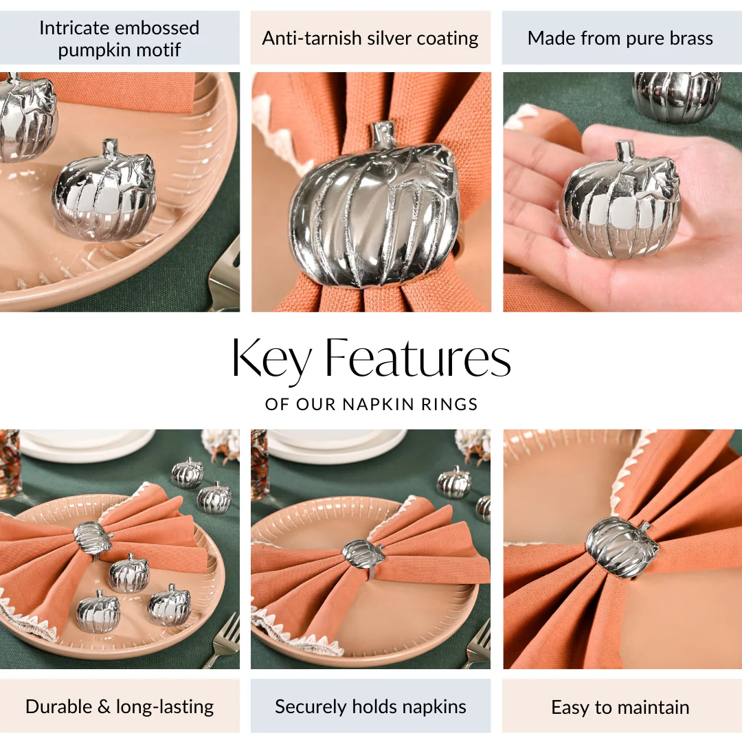 Pure Brass Pumpkin Napkin Ring Set Of 6 Silver - Image 4