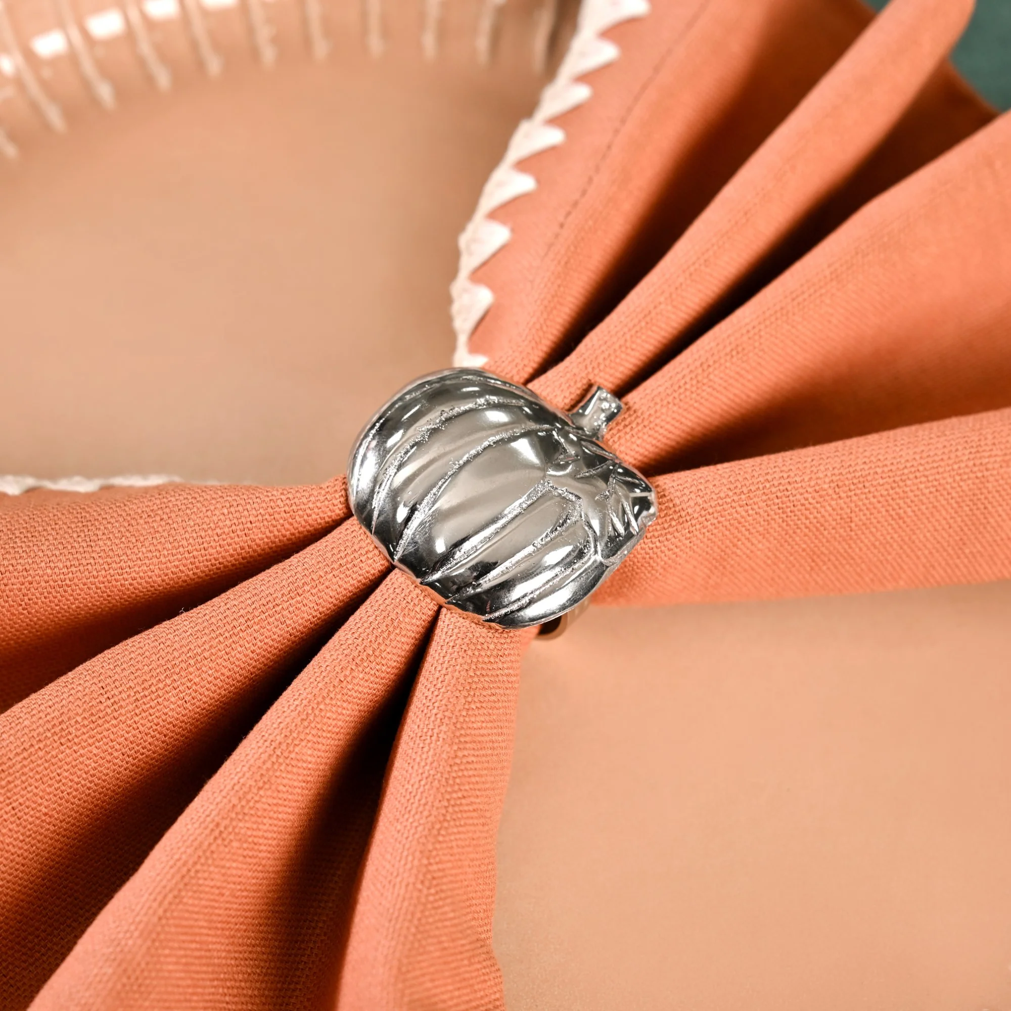 Pure Brass Pumpkin Napkin Ring Set Of 6 Silver - Image 5