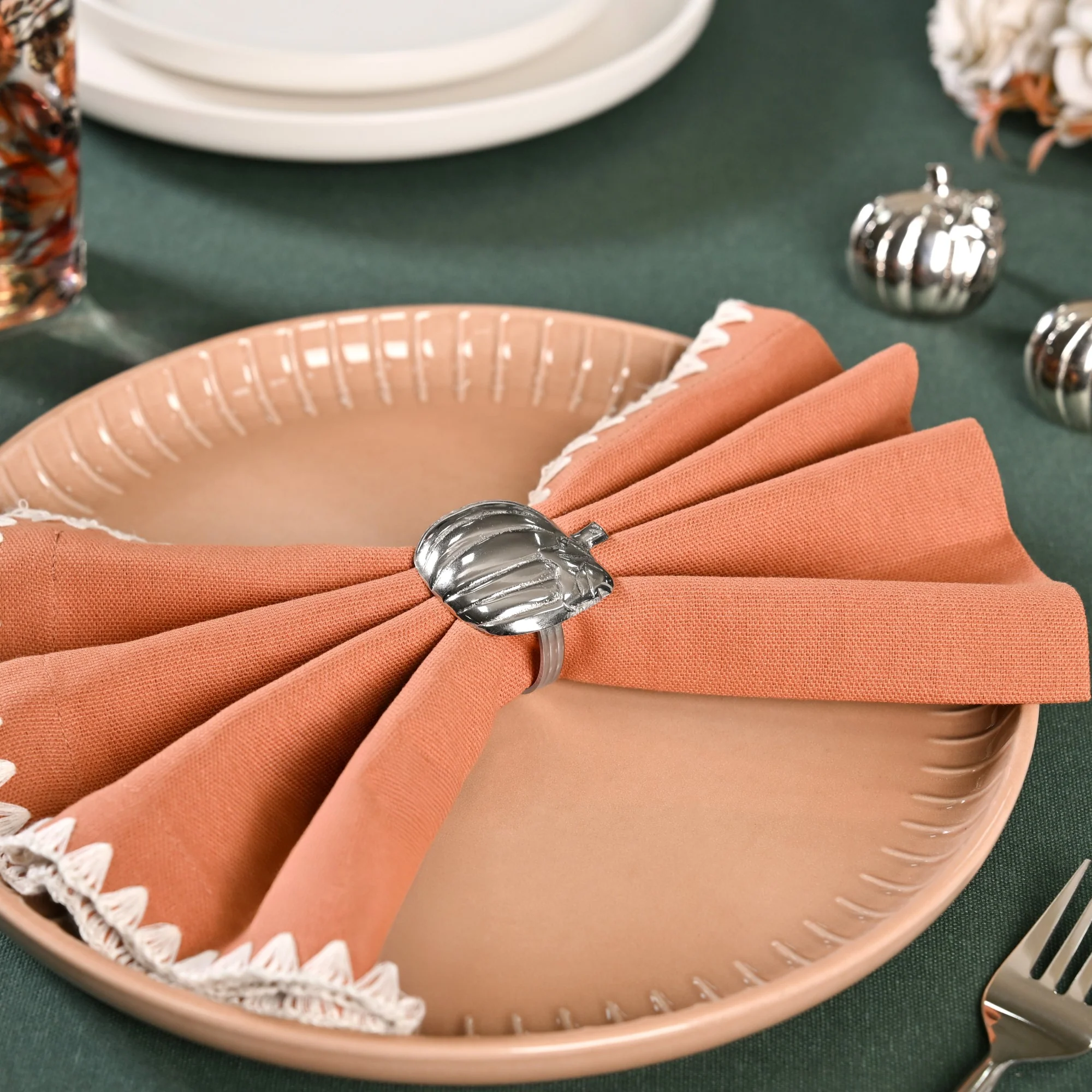 Pure Brass Pumpkin Napkin Ring Set Of 6 Silver - Image 7