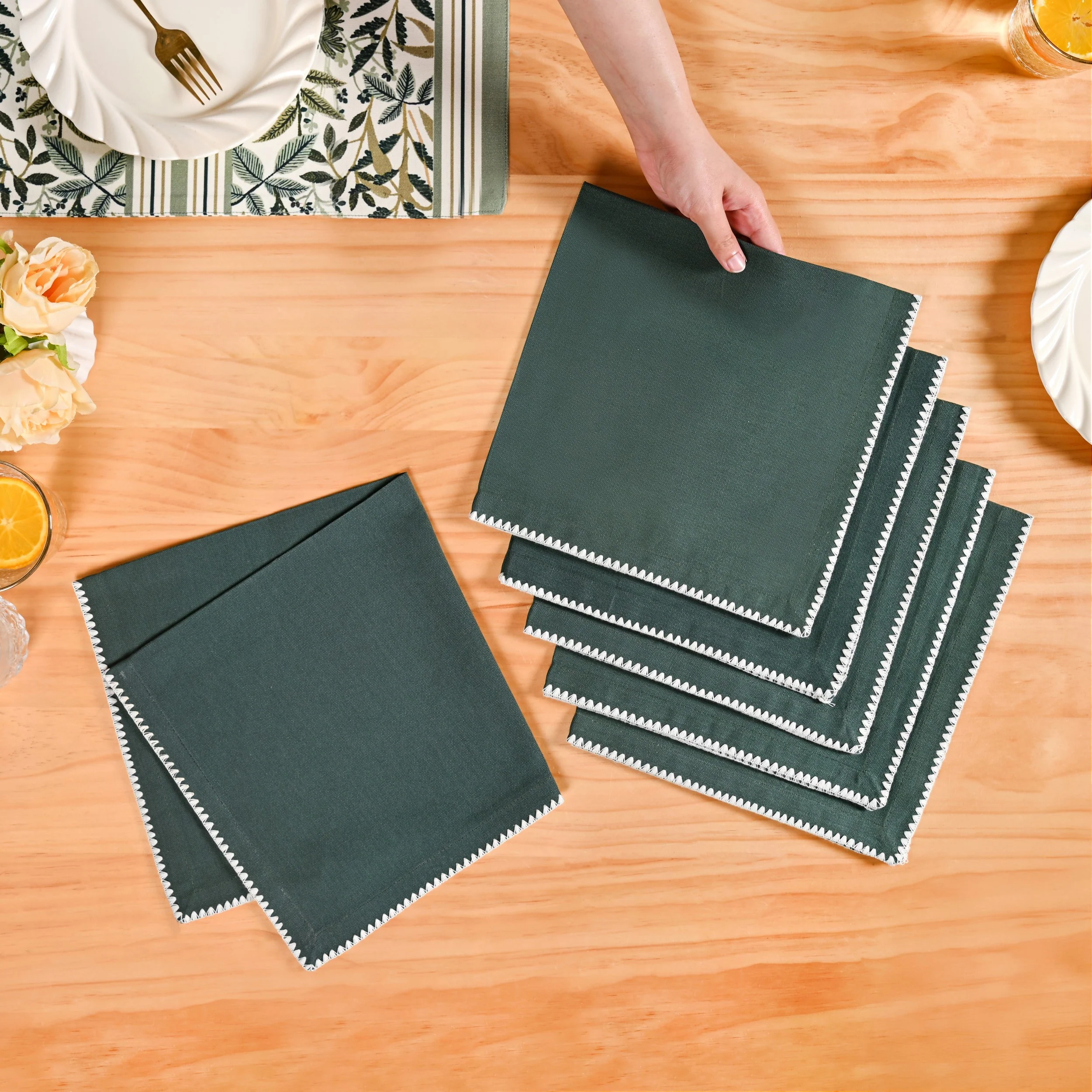 Pure Cotton Sacramento Green Table Napkin Set Of 6 - Image 4