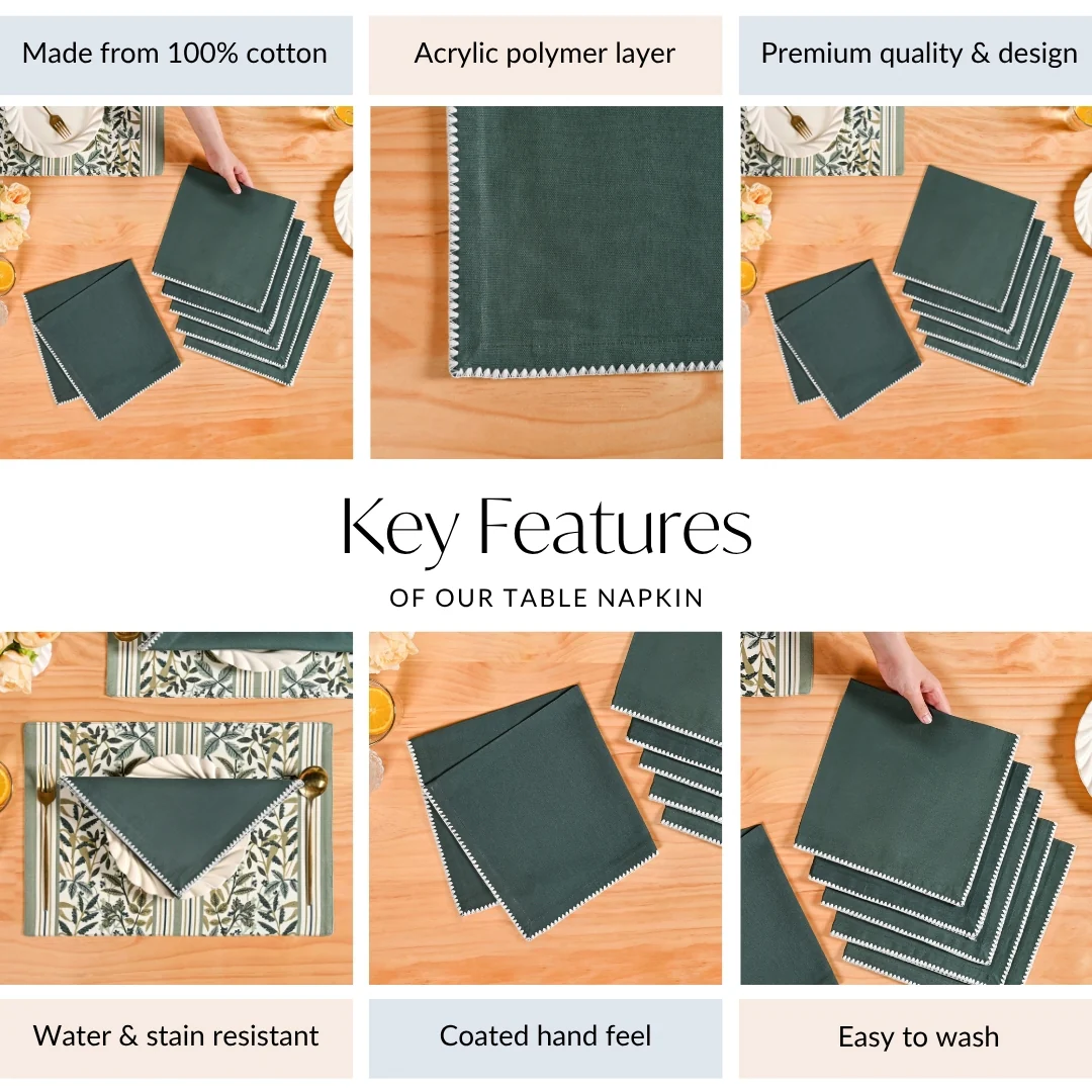 Pure Cotton Sacramento Green Table Napkin Set Of 6 - Image 6
