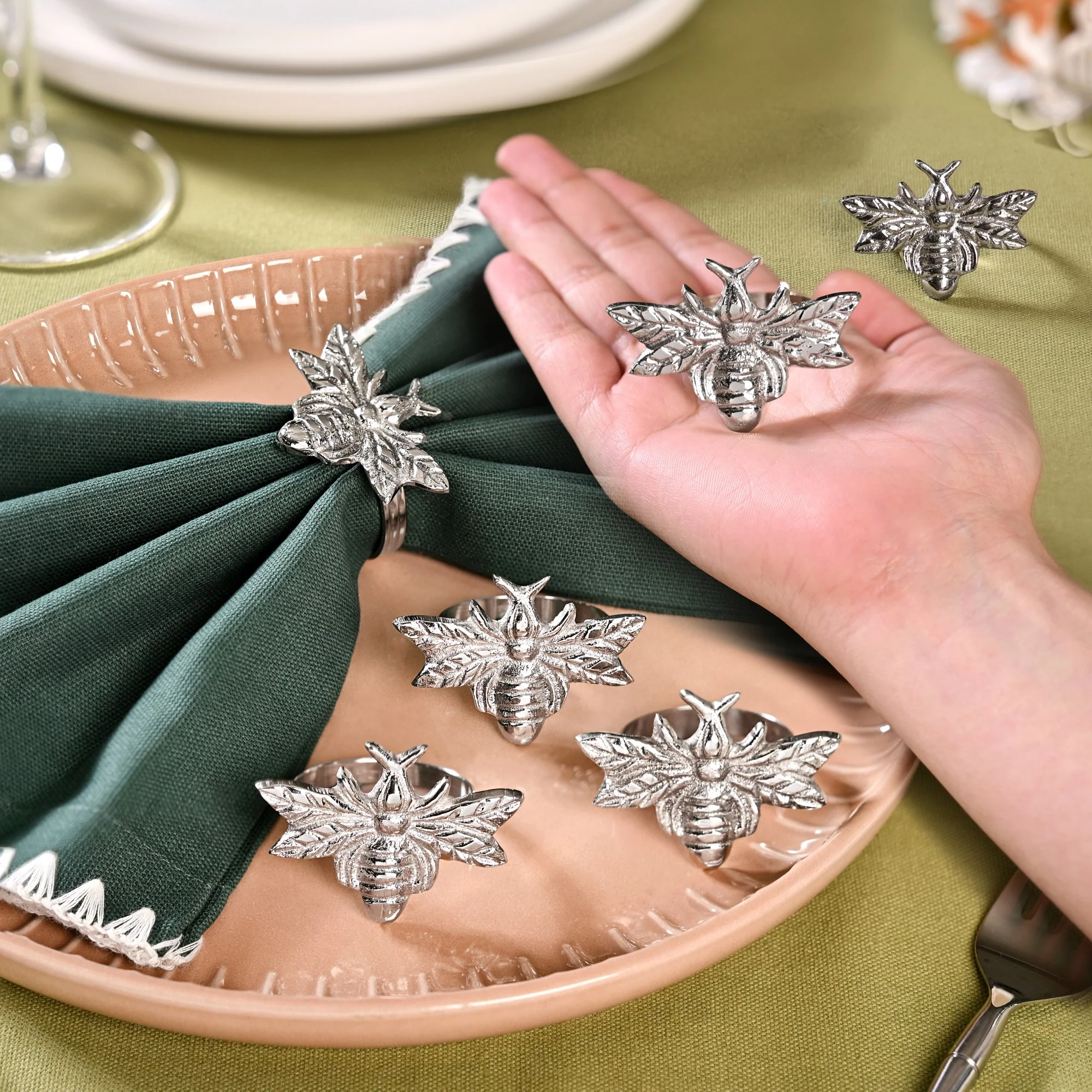 Queen Bee Pure Brass Napkin Holder Set Of 6 - Image 2
