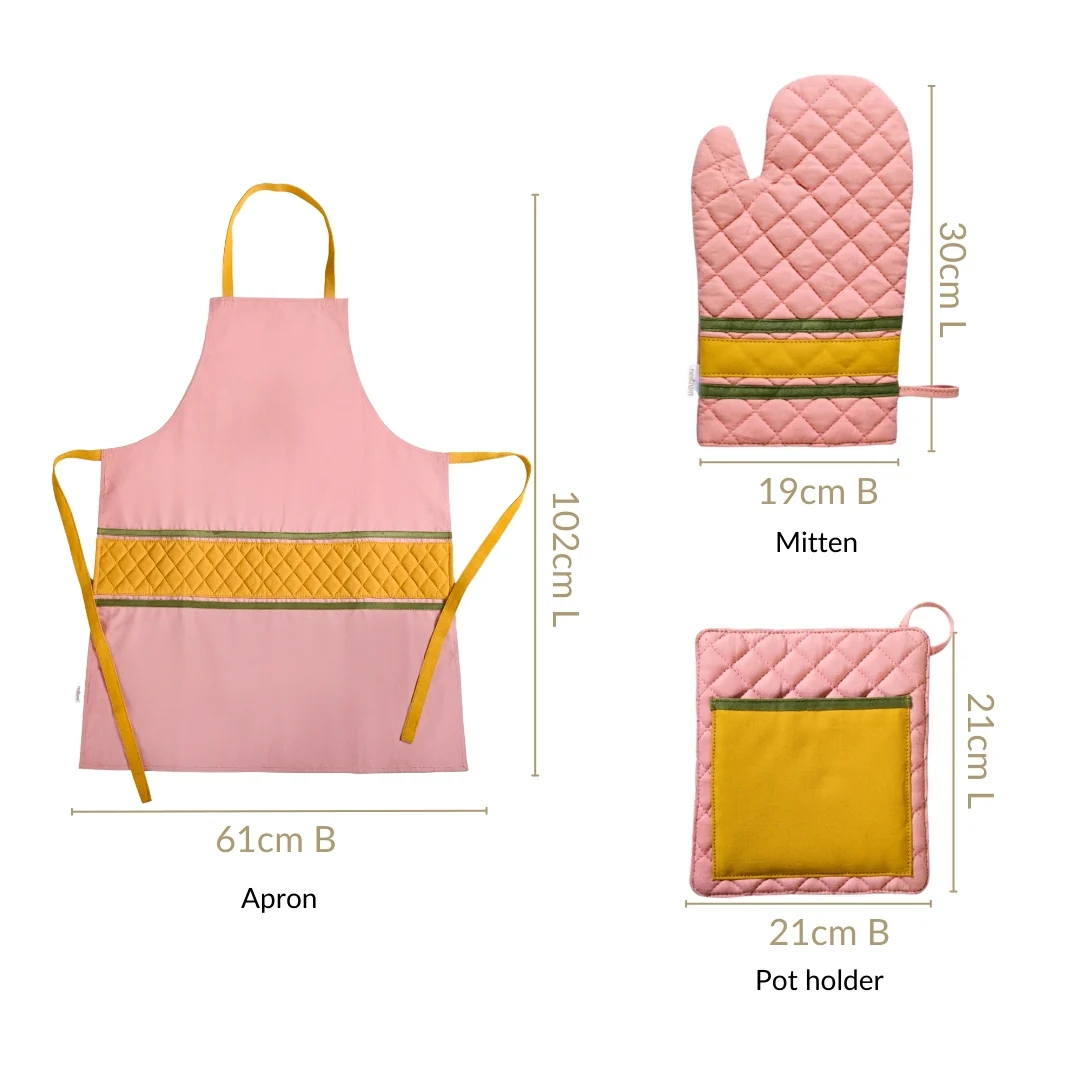 Quilted Pink Apron With Mitten And Pot Holder - Image 4