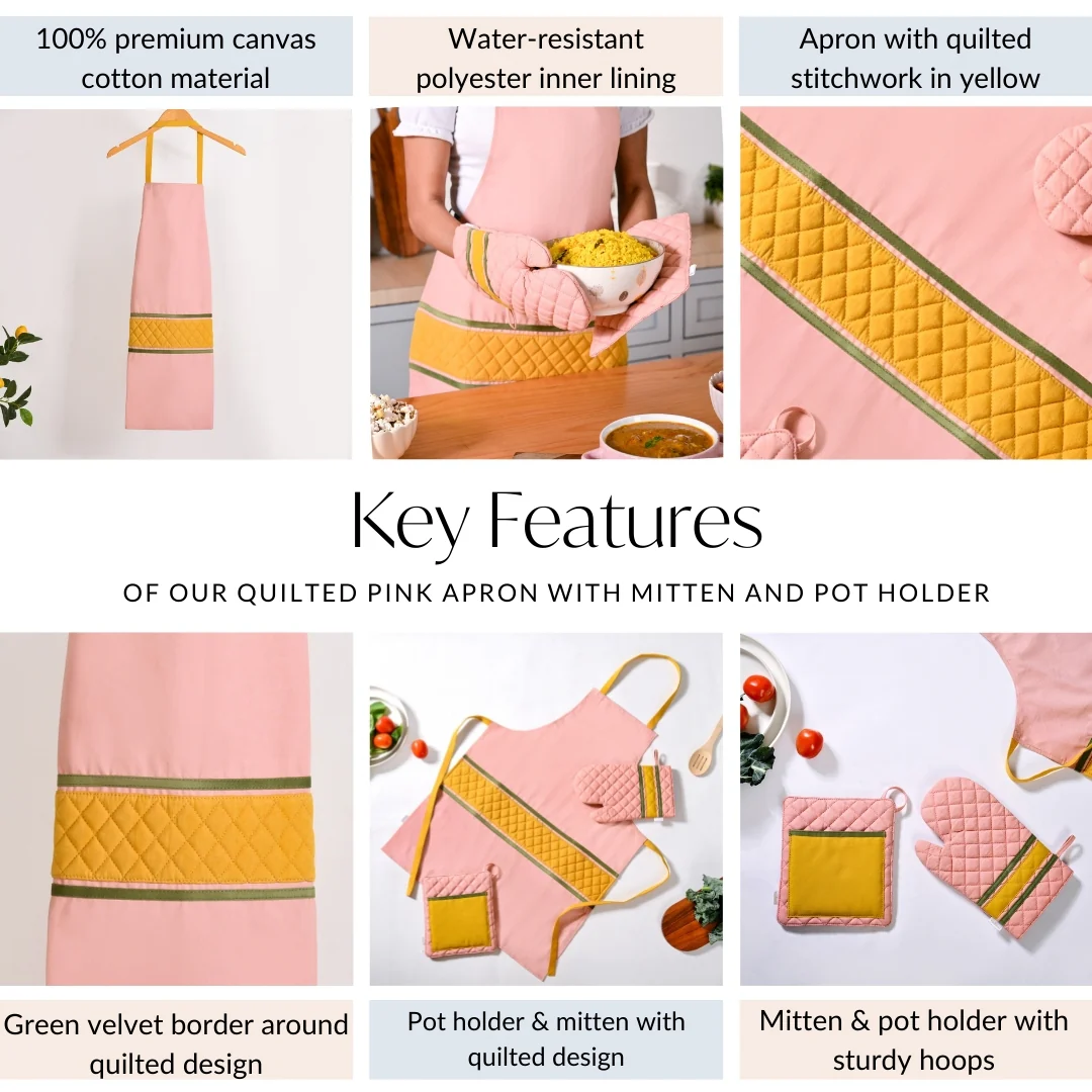 Quilted Pink Apron With Mitten And Pot Holder - Image 5