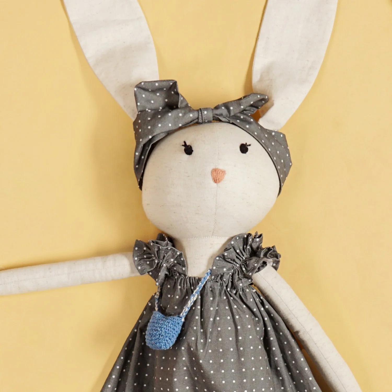 Rabbit Plushie Soft Toy With Blue Satchel For Kids - Image 6