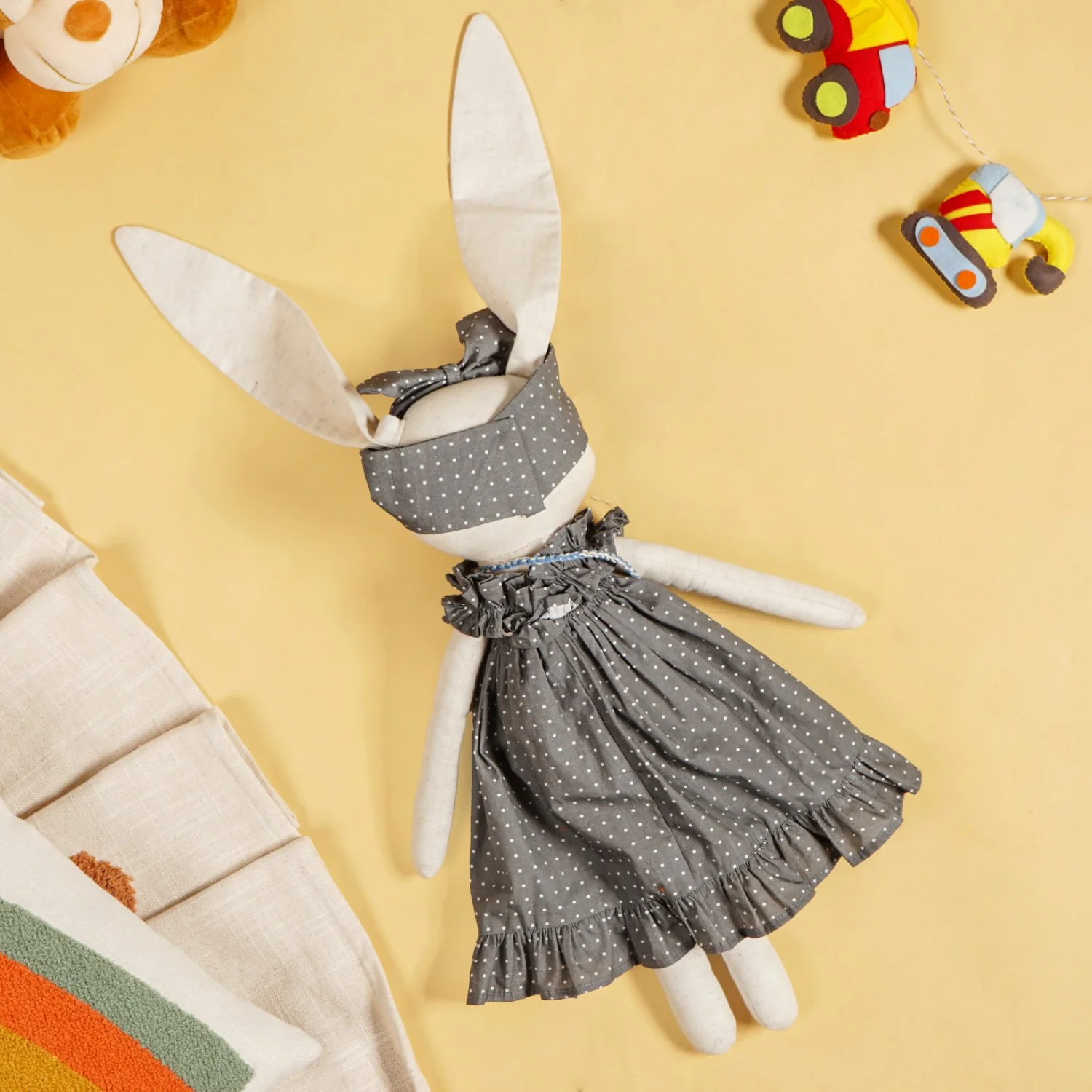 Rabbit Plushie Soft Toy With Blue Satchel For Kids - Image 8