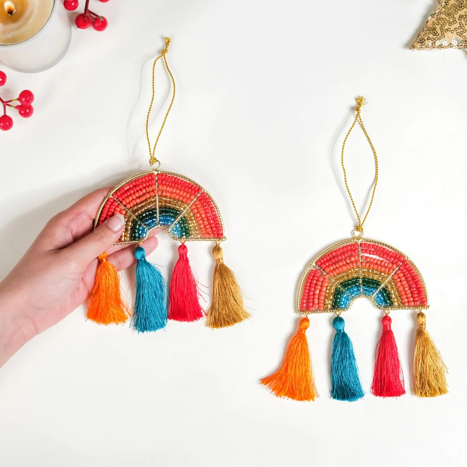 Rainbow Christmas Ornament Set of 2 Multicolour - Image 3