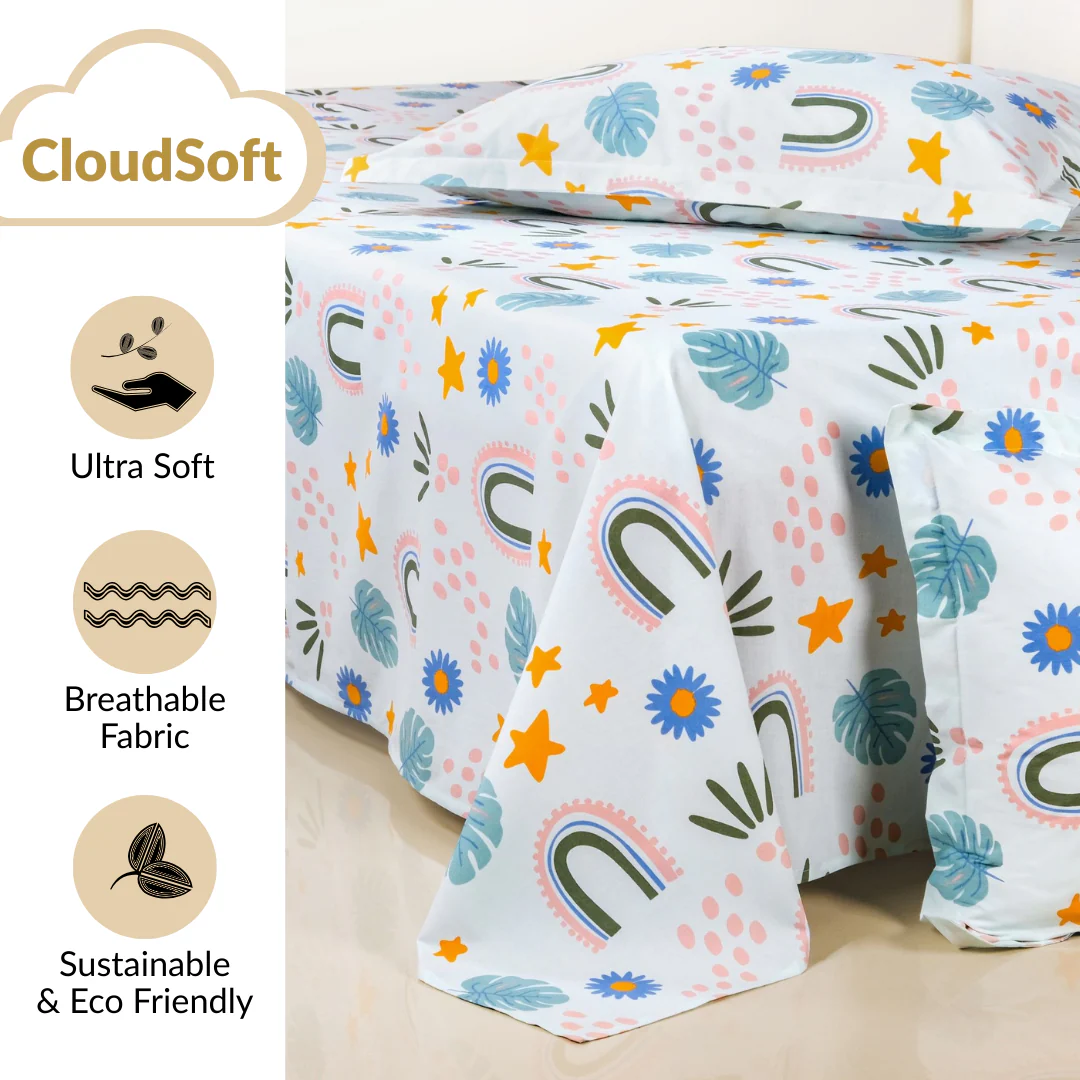 Rainbow Meadow Pure Cotton Queen Size Bedding Set 254x229cm - Image 4