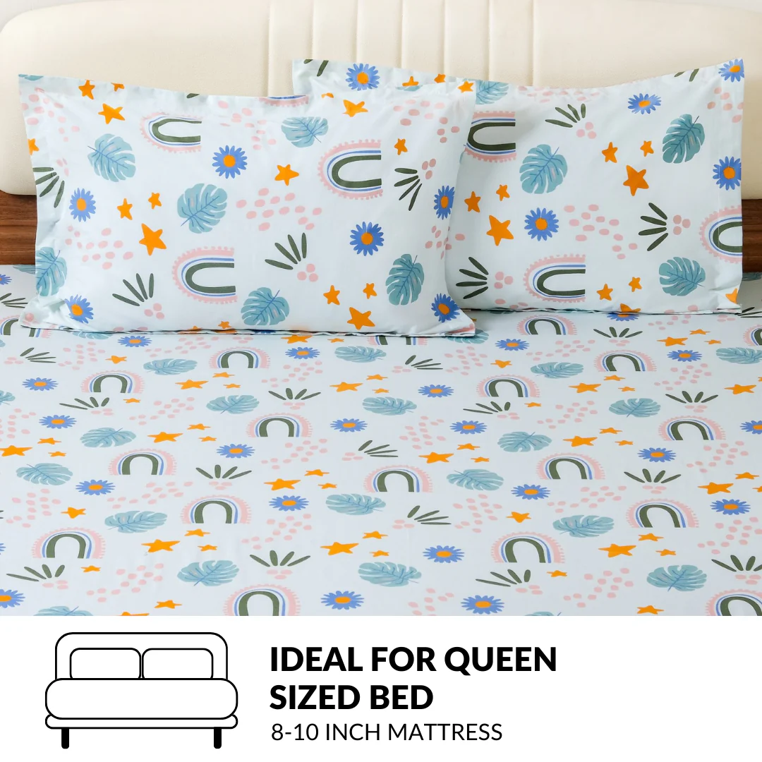 Rainbow Meadow Pure Cotton Queen Size Bedding Set 254x229cm - Image 7