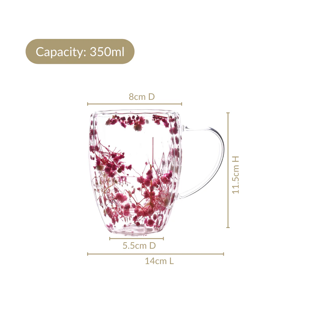 Real Pink Flowers Ribbed Double Walled Mug Set Of 2 350ml - Image 4