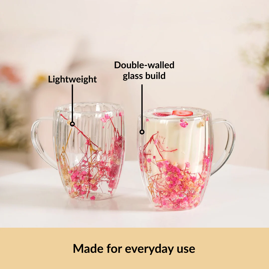 Real Pink Flowers Ribbed Double Walled Mug Set Of 2 350ml - Image 6