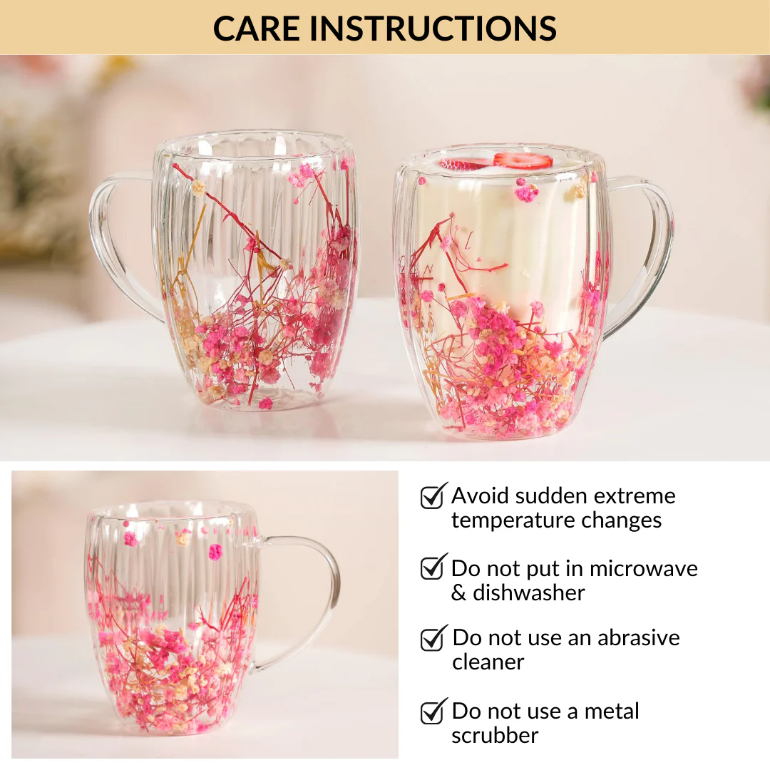 Real Pink Flowers Ribbed Double Walled Mug Set Of 2 350ml - Image 8