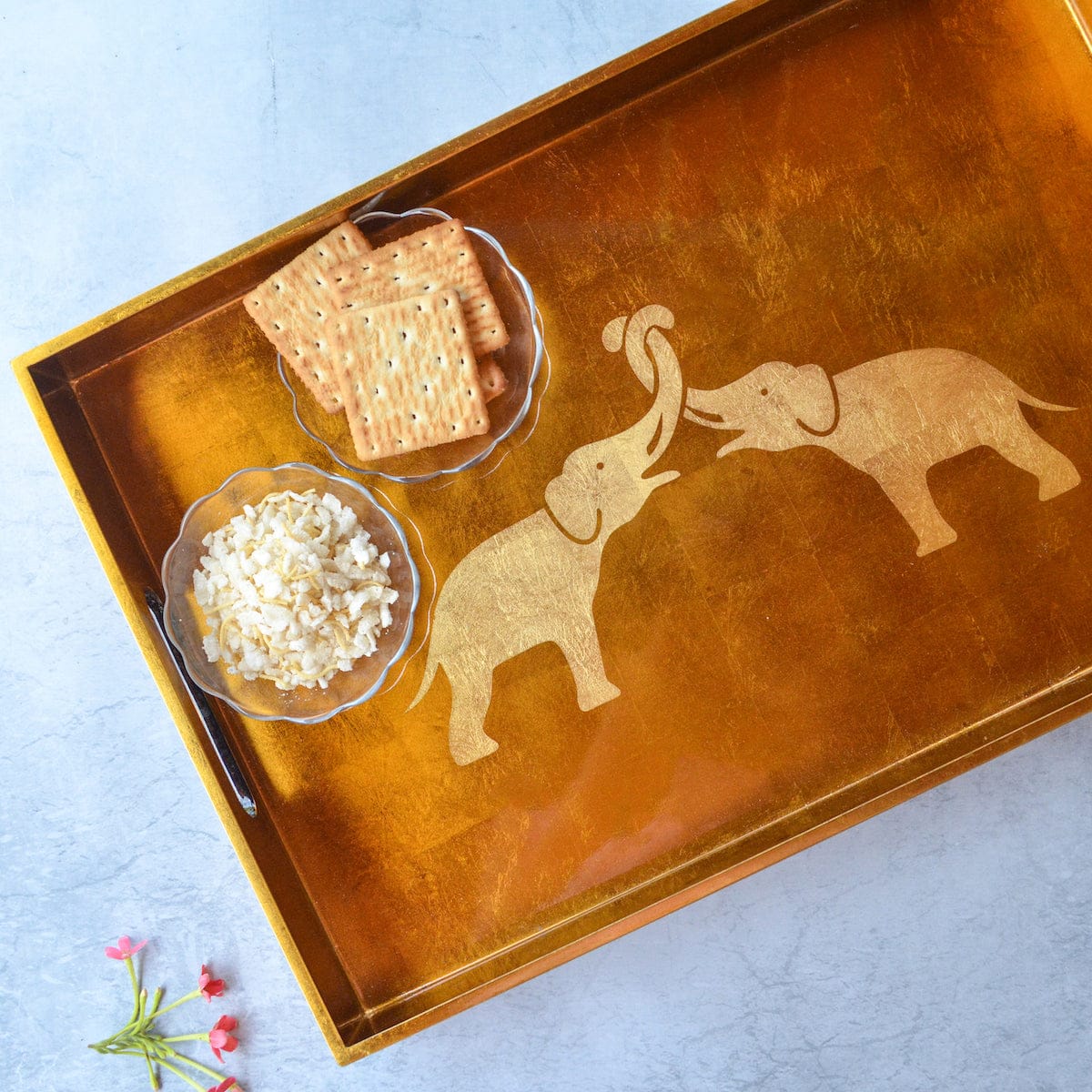 Rectangle Lacquer Tray With Elephant Design - Copper - Image 10