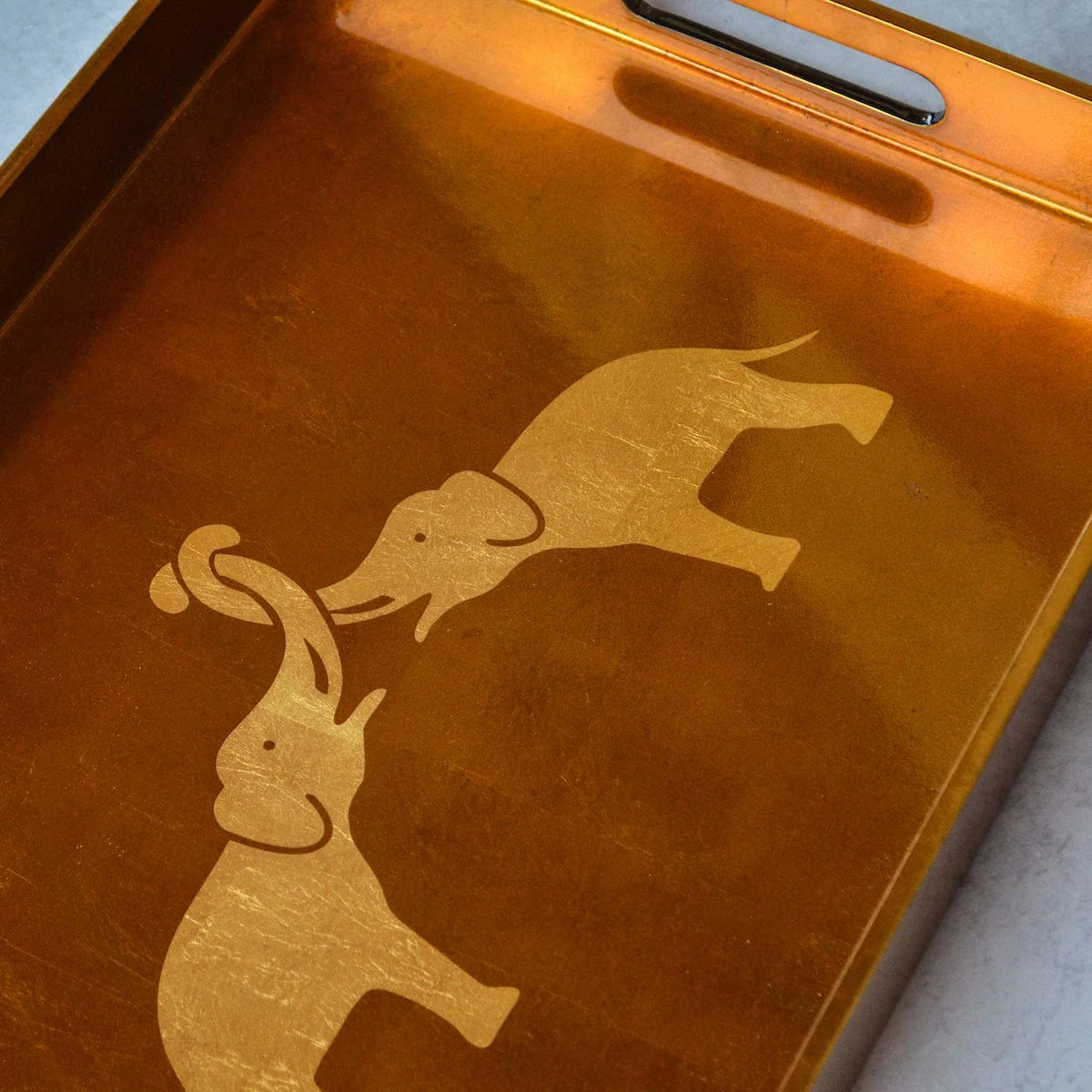 Rectangle Lacquer Tray With Elephant Design - Copper - Image 4