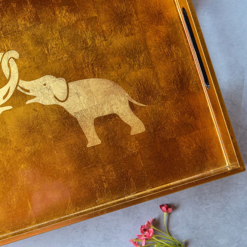 Rectangle Lacquer Tray With Elephant Design - Copper - Image 5