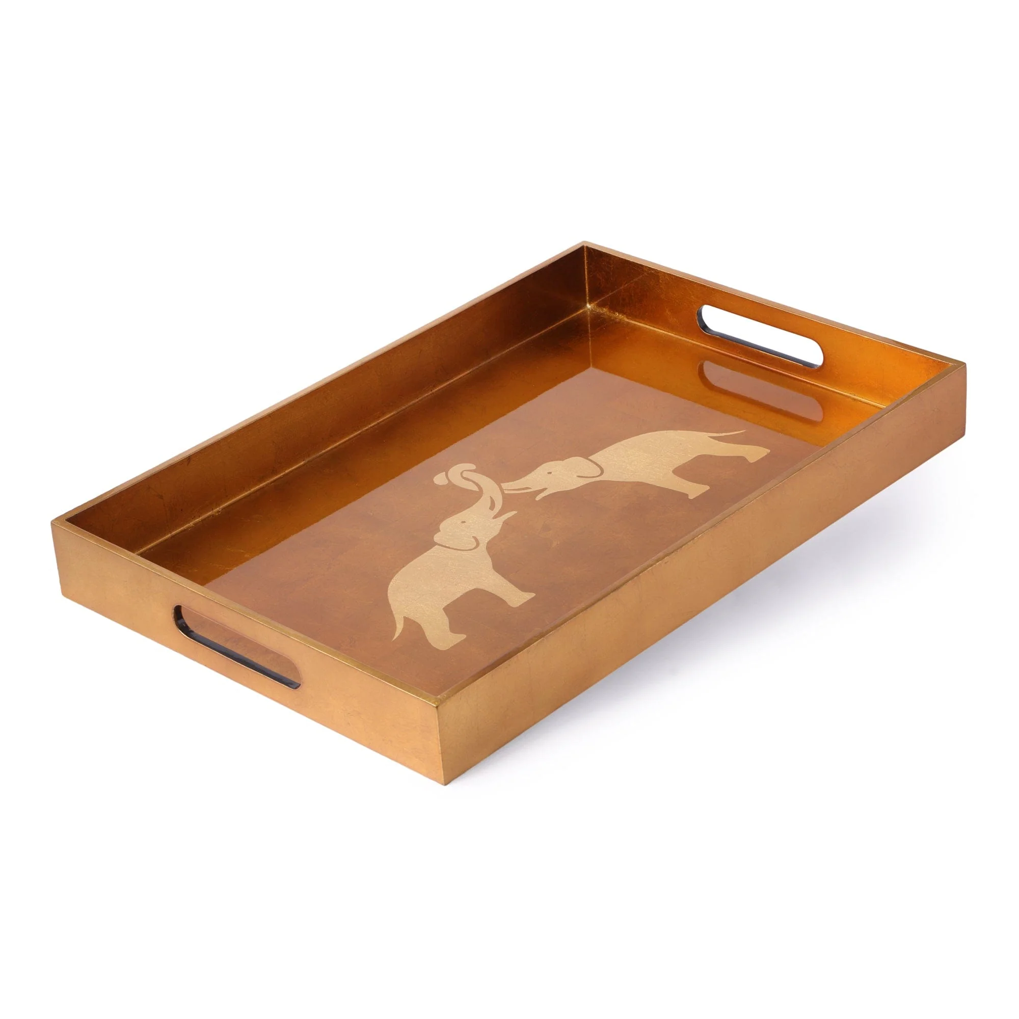 Rectangle Lacquer Tray With Elephant Design - Copper - Image 8