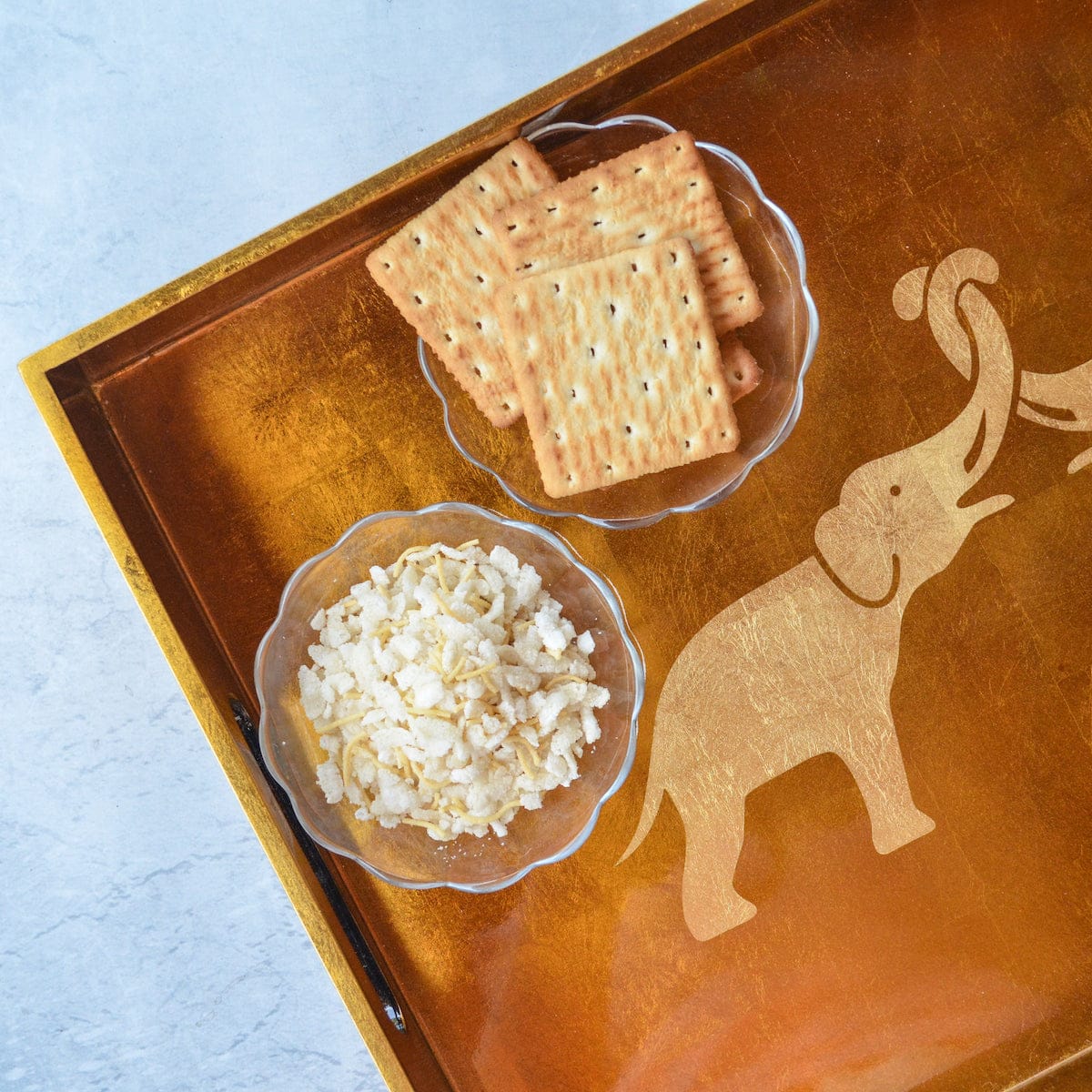 Rectangle Lacquer Tray With Elephant Design - Copper - Image 9