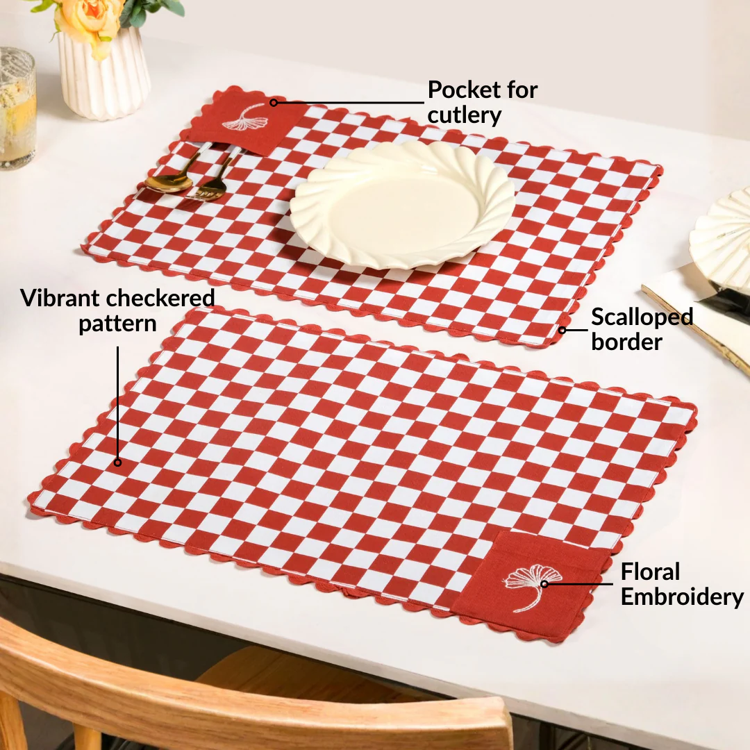 Retro Cotton Embroidered Table Mat Red Set Of 6 - Image 3