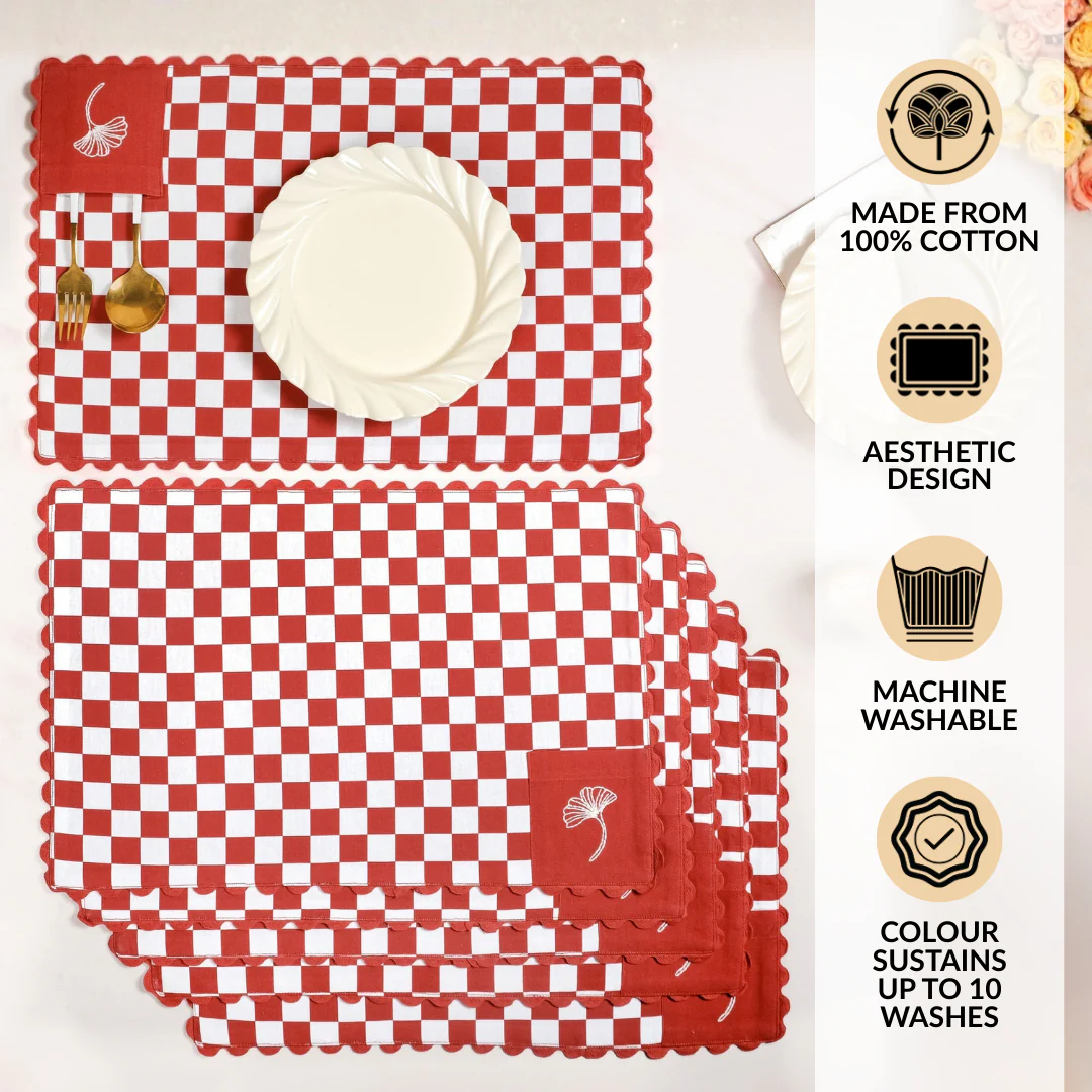 Retro Cotton Embroidered Table Mat Red Set Of 6 - Image 4