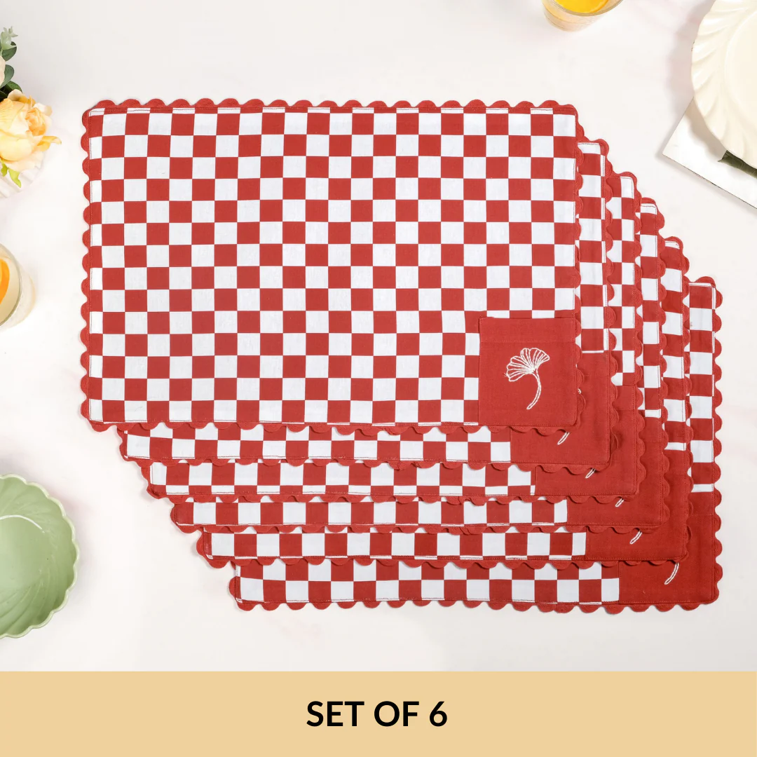 Retro Cotton Embroidered Table Mat Red Set Of 6 - Image 6