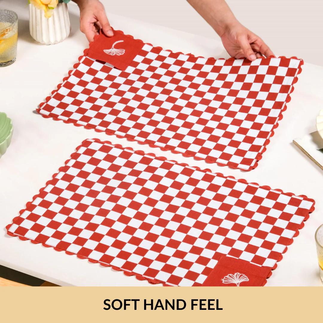 Retro Cotton Embroidered Table Mat Red Set Of 6 - Image 7