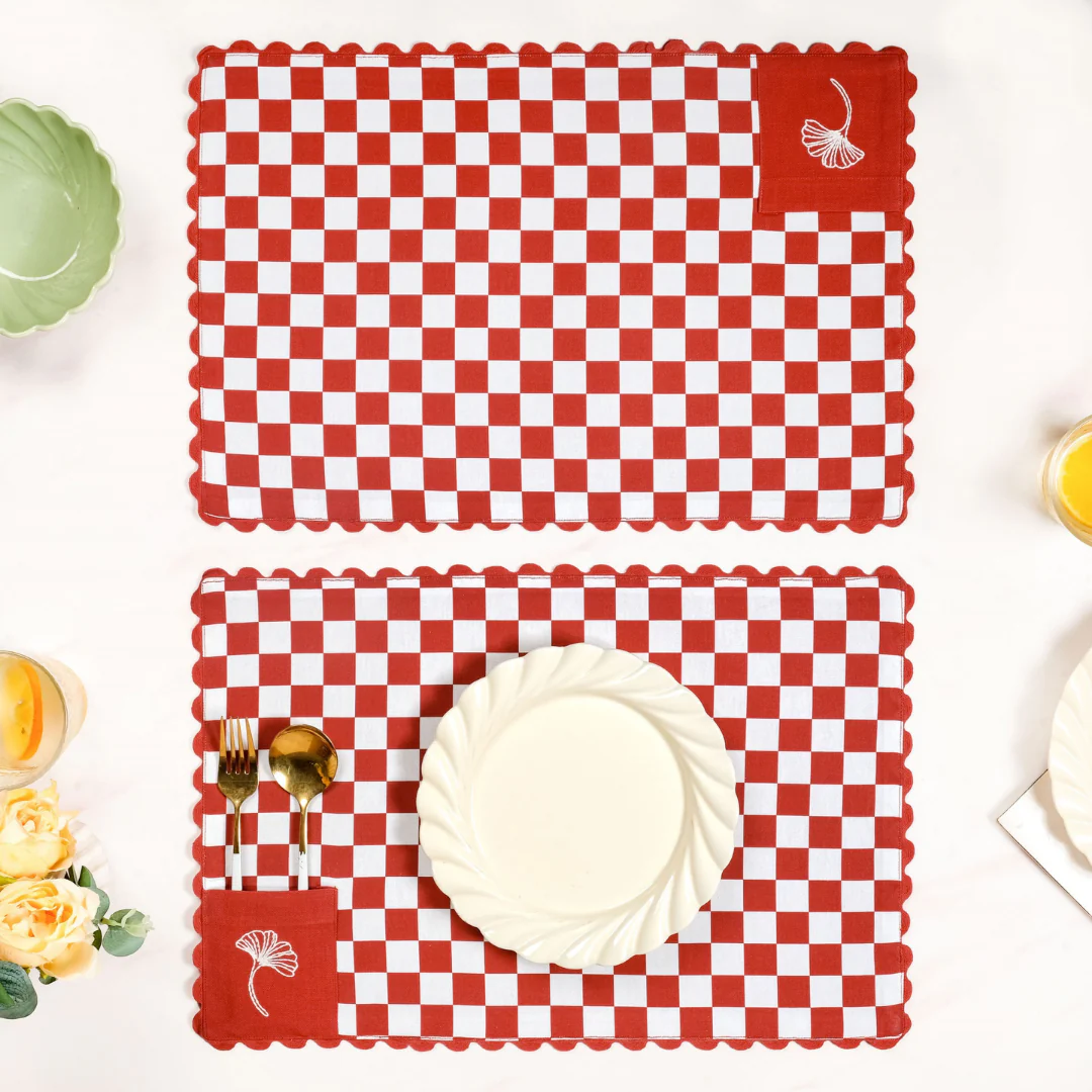 Retro Cotton Embroidered Table Mat Red Set Of 6 - Image 9