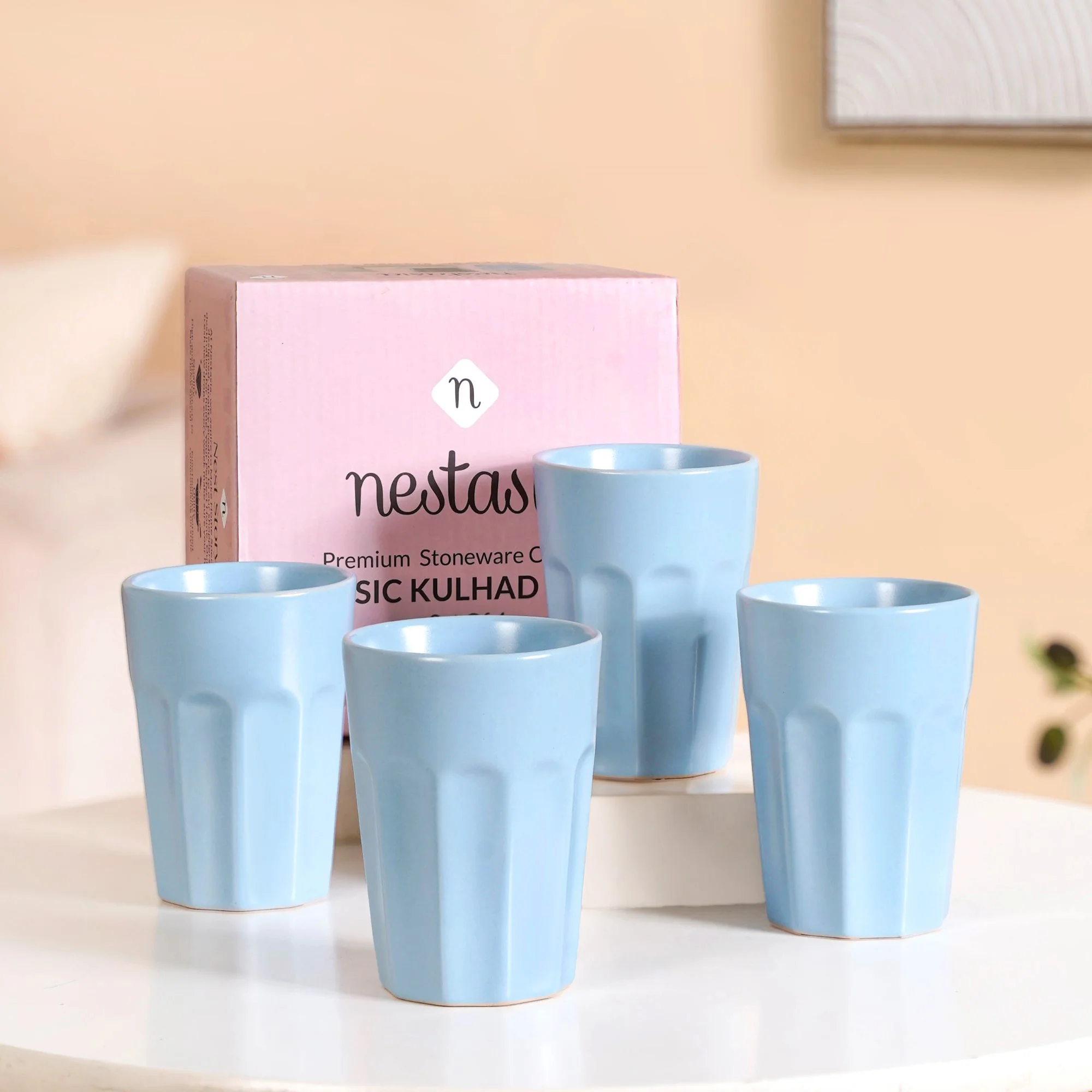 Retro Fluted Small Tumbler Set Of 4 Baby Blue 200ml - Image 2