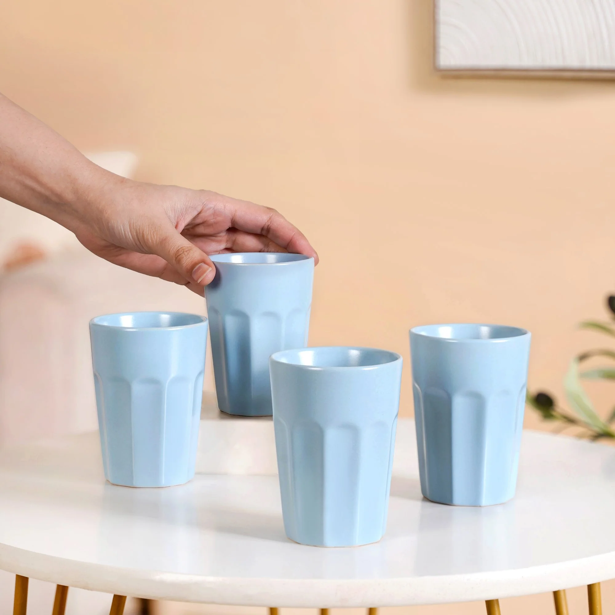 Retro Fluted Small Tumbler Set Of 4 Baby Blue 200ml - Image 3