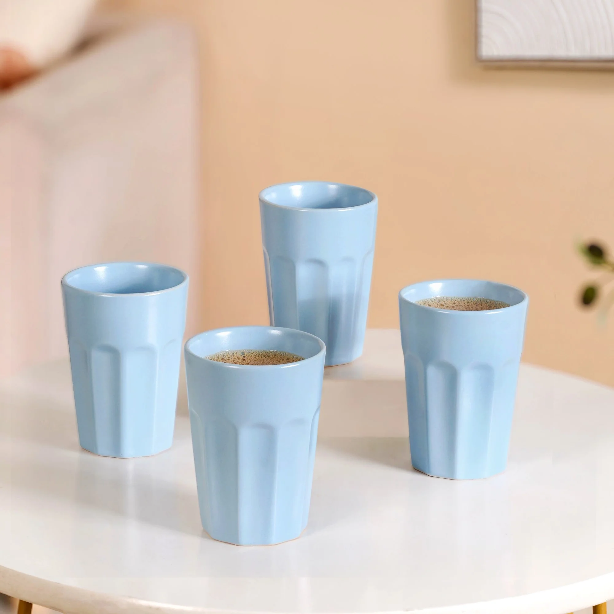 Retro Fluted Small Tumbler Set Of 4 Baby Blue 200ml - Image 7