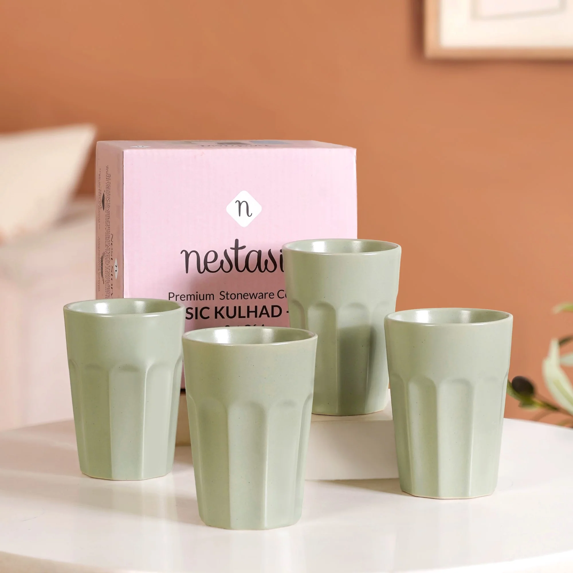 Retro Fluted Tumbler Small Set Of 4 Sage Green 200ml - Image 2
