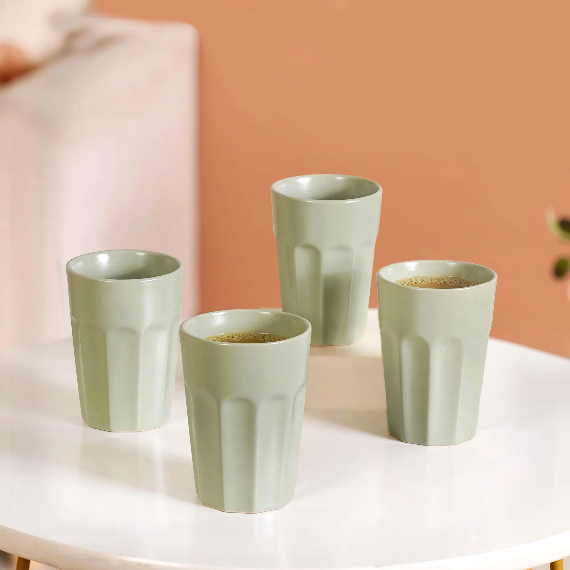 Retro Fluted Tumbler Small Set Of 4 Sage Green 200ml - Image 7