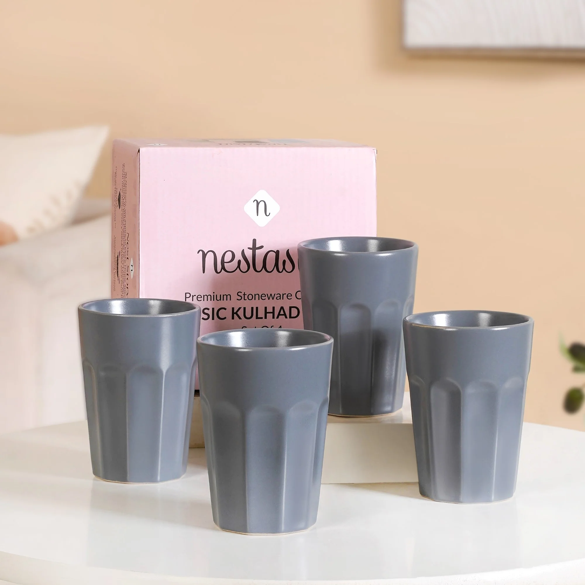 Retro Small Fluted Tumbler Set Of 4 Grey 200ml - Image 2
