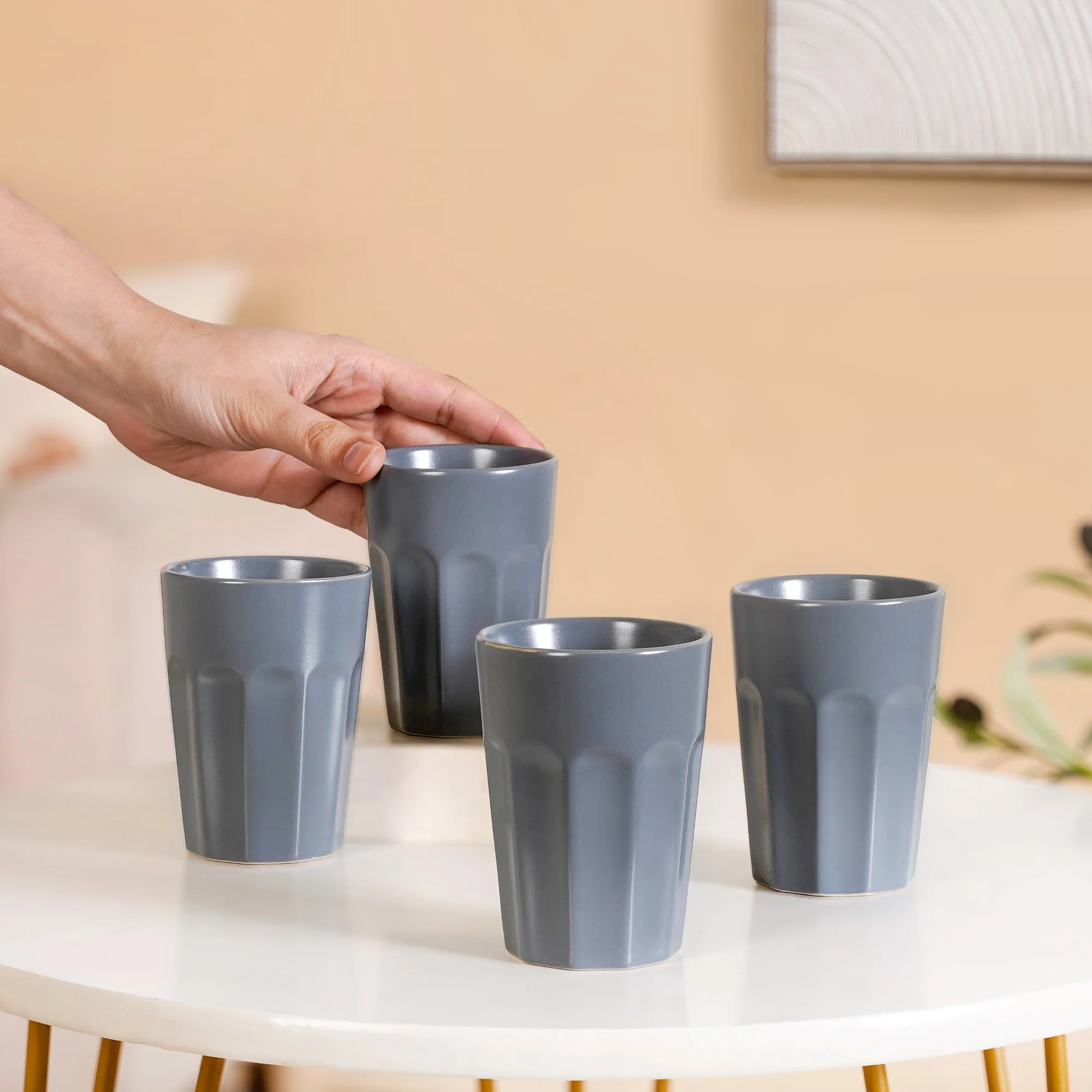 Retro Small Fluted Tumbler Set Of 4 Grey 200ml - Image 3