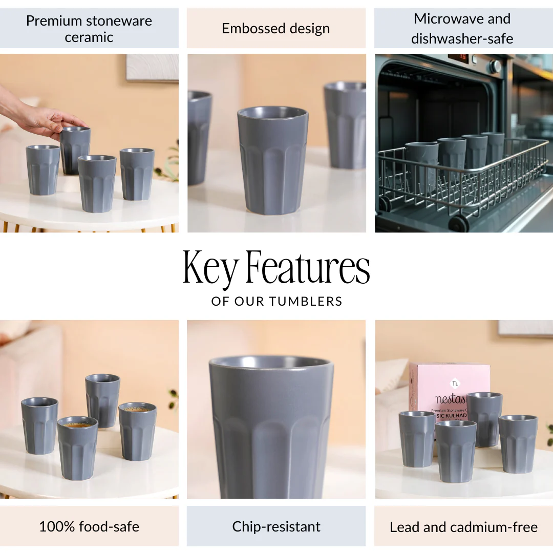 Retro Small Fluted Tumbler Set Of 4 Grey 200ml - Image 5