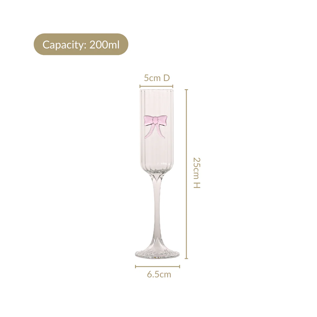 Ribbed Champagne Glass With Pink Glass Bow 200ml - Image 6