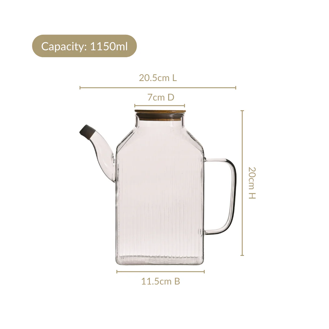 Ribbed Oil Dispenser With Bamboo Lid 1150ml - Image 4