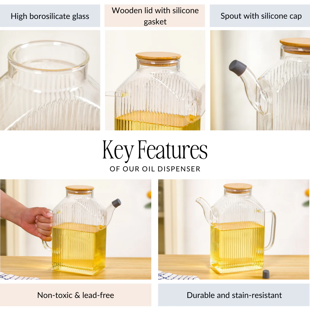 Ribbed Oil Dispenser With Bamboo Lid 1150ml - Image 5