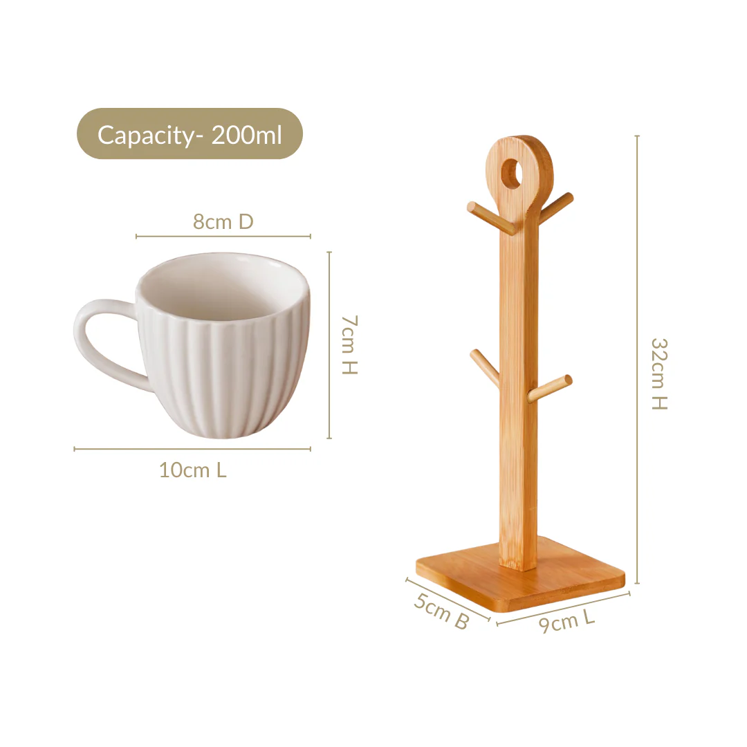 Ribbed White Cup And Stand Set Of 5 200ml - Image 4