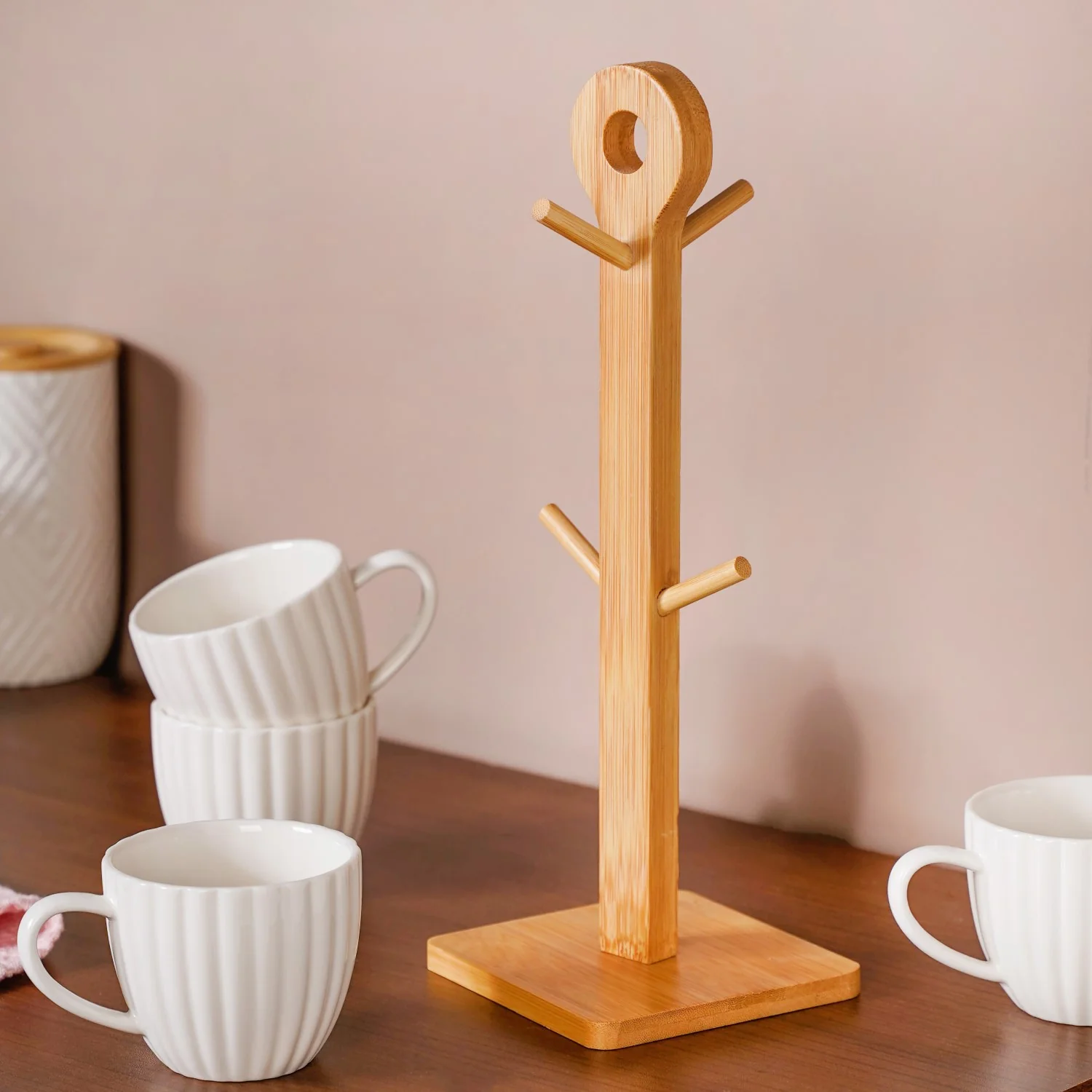 Ribbed White Cup And Stand Set Of 5 200ml - Image 9