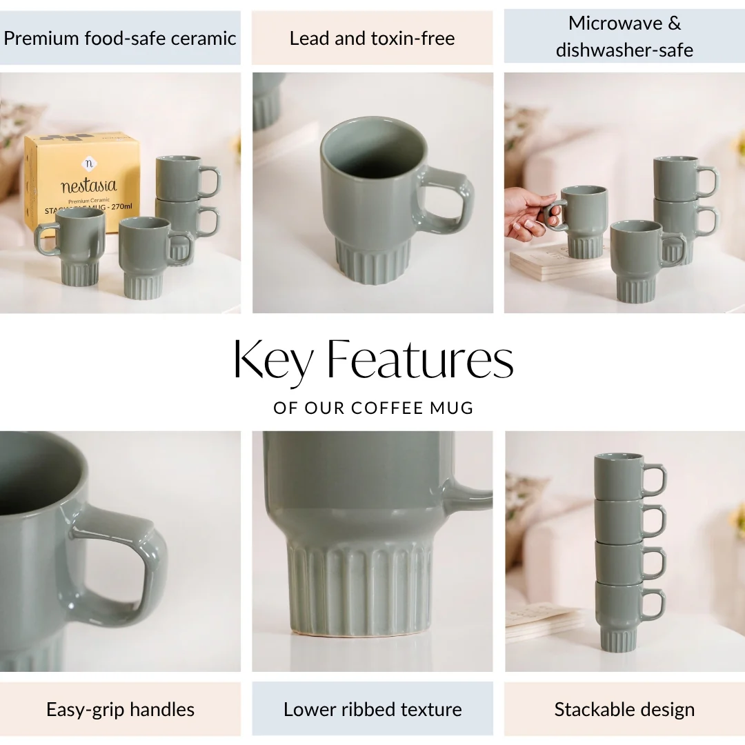 Ribelle Ceramic Stackable Mug Set Of 4 Sage Green 270ml - Image 4