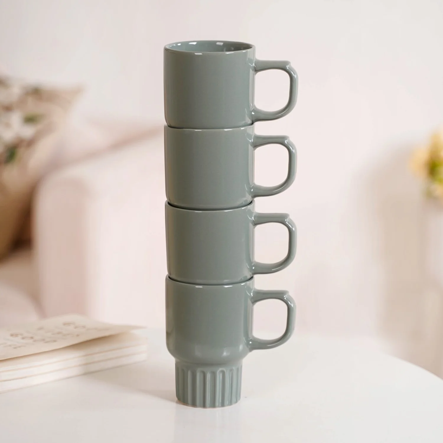 Ribelle Ceramic Stackable Mug Set Of 4 Sage Green 270ml - Image 8