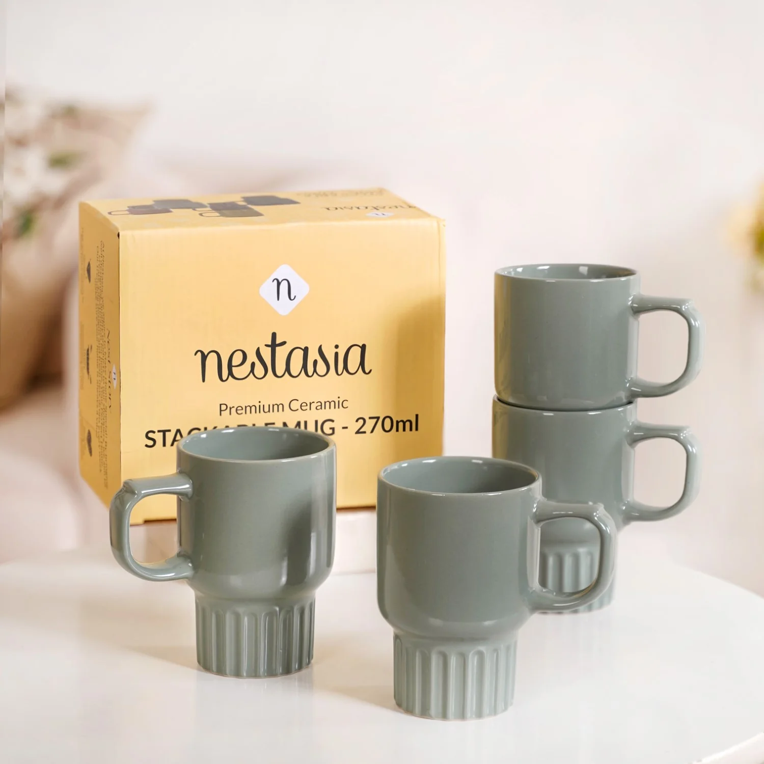 Ribelle Ceramic Stackable Mug Set Of 4 Sage Green 270ml - Image 9