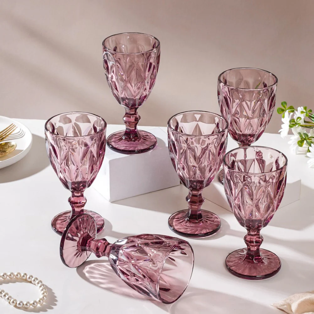 Rose Crystal Red Wine Glass Mauve Set Of 6 300 ml - Image 3