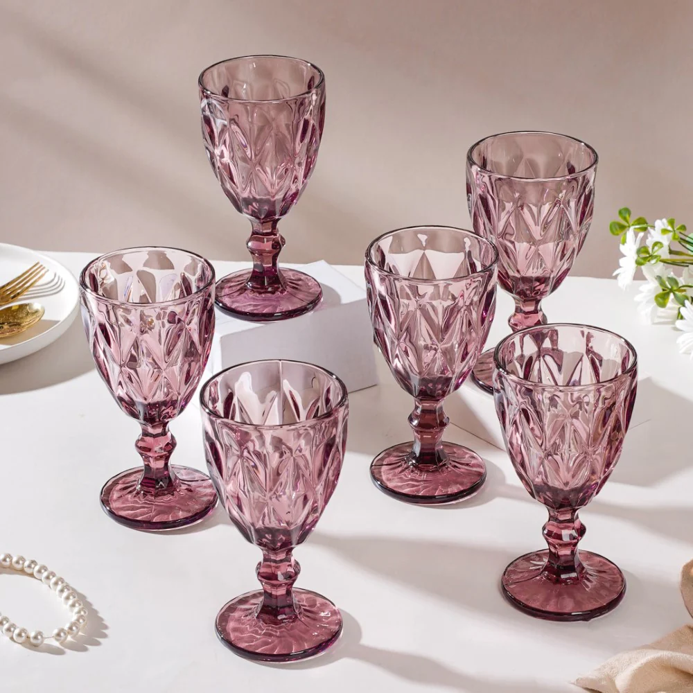 Rose Crystal Red Wine Glass Mauve Set Of 6 300 ml - Image 6
