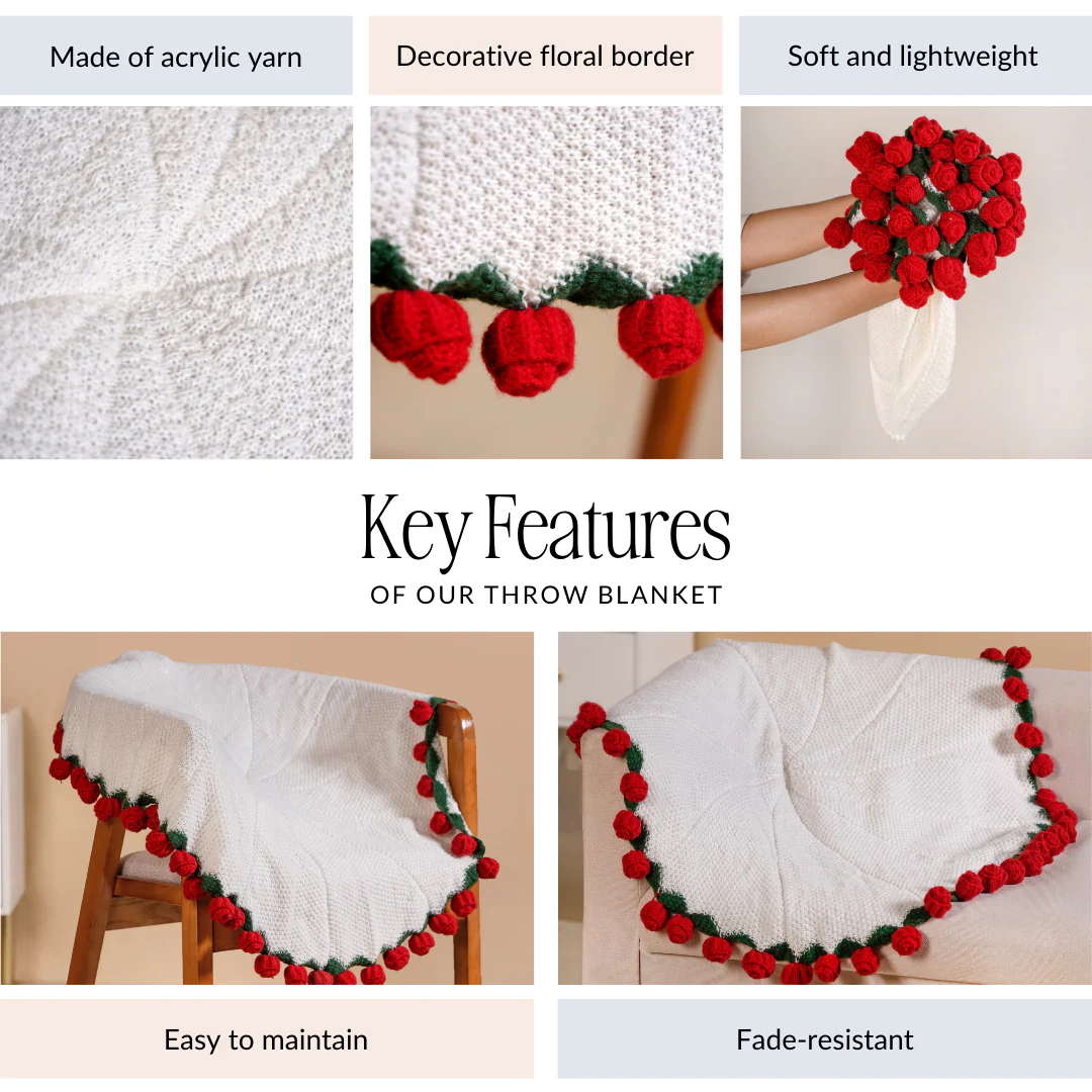 Rosetta Crochet Bouquet Throw Red 80cm - Image 5