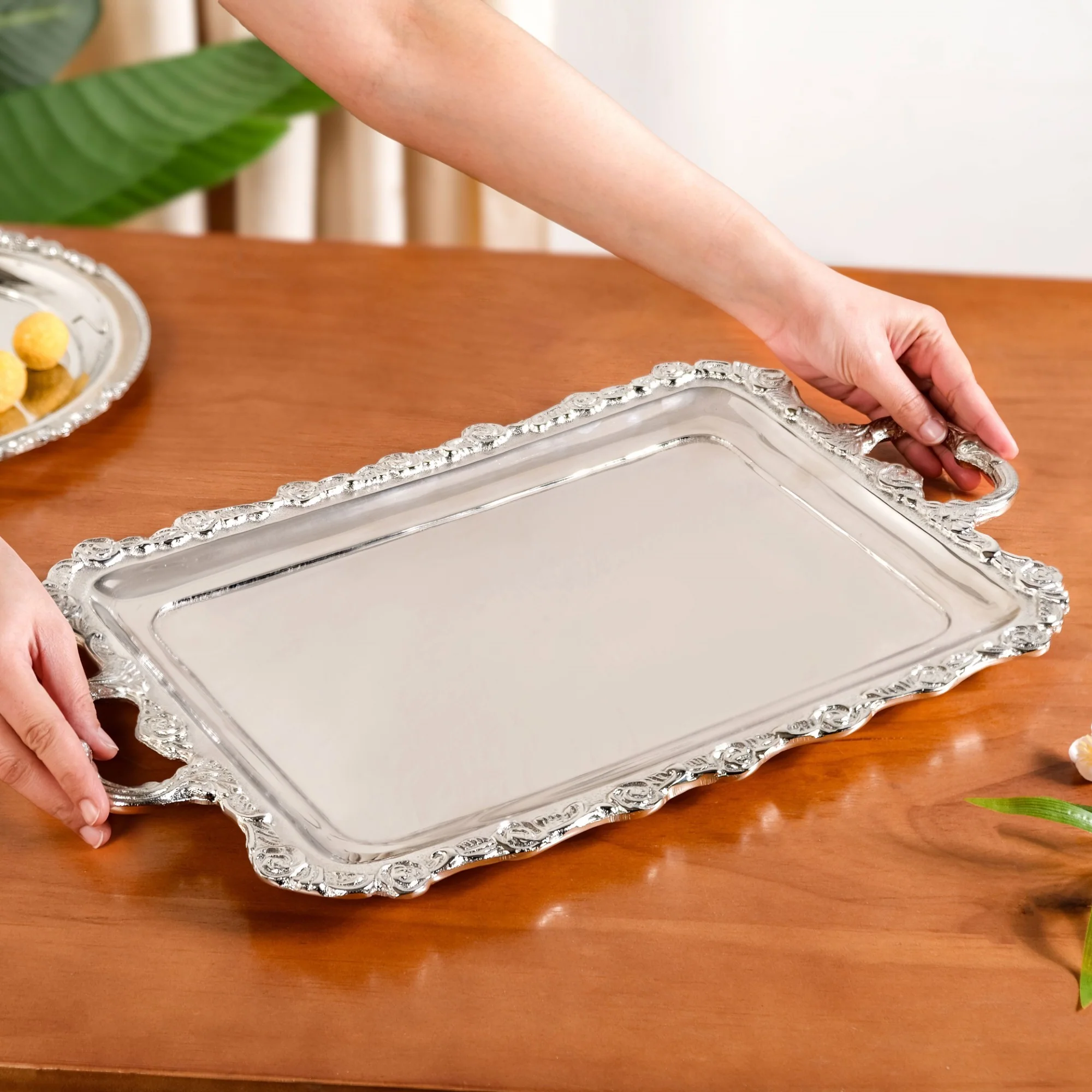 Royalcore Decorative Metal Tray With Handles - Image 3